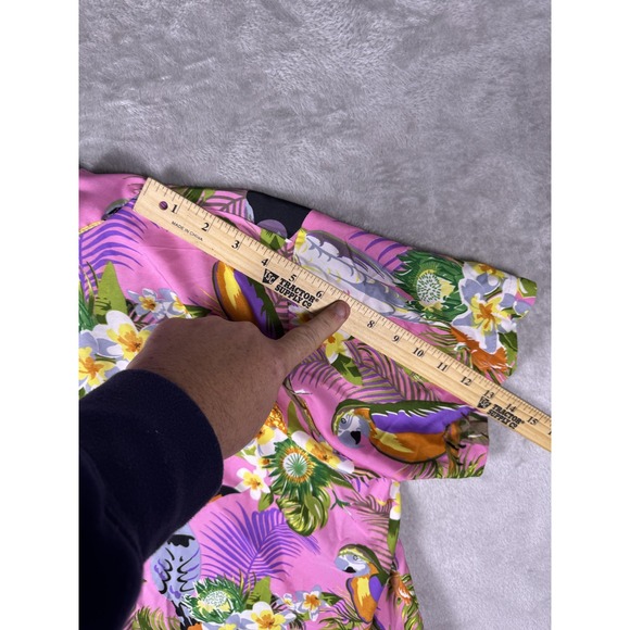 King Kameha Hawaiian Shirt Mens Large Pink Toucan Tropical Button Up Casual - Picture 7 of 10
